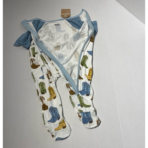 Mud Pie Blue Cowboy Boot Baby Sleeper Size 6-9 Month New With Tags - Picture 5 of 6